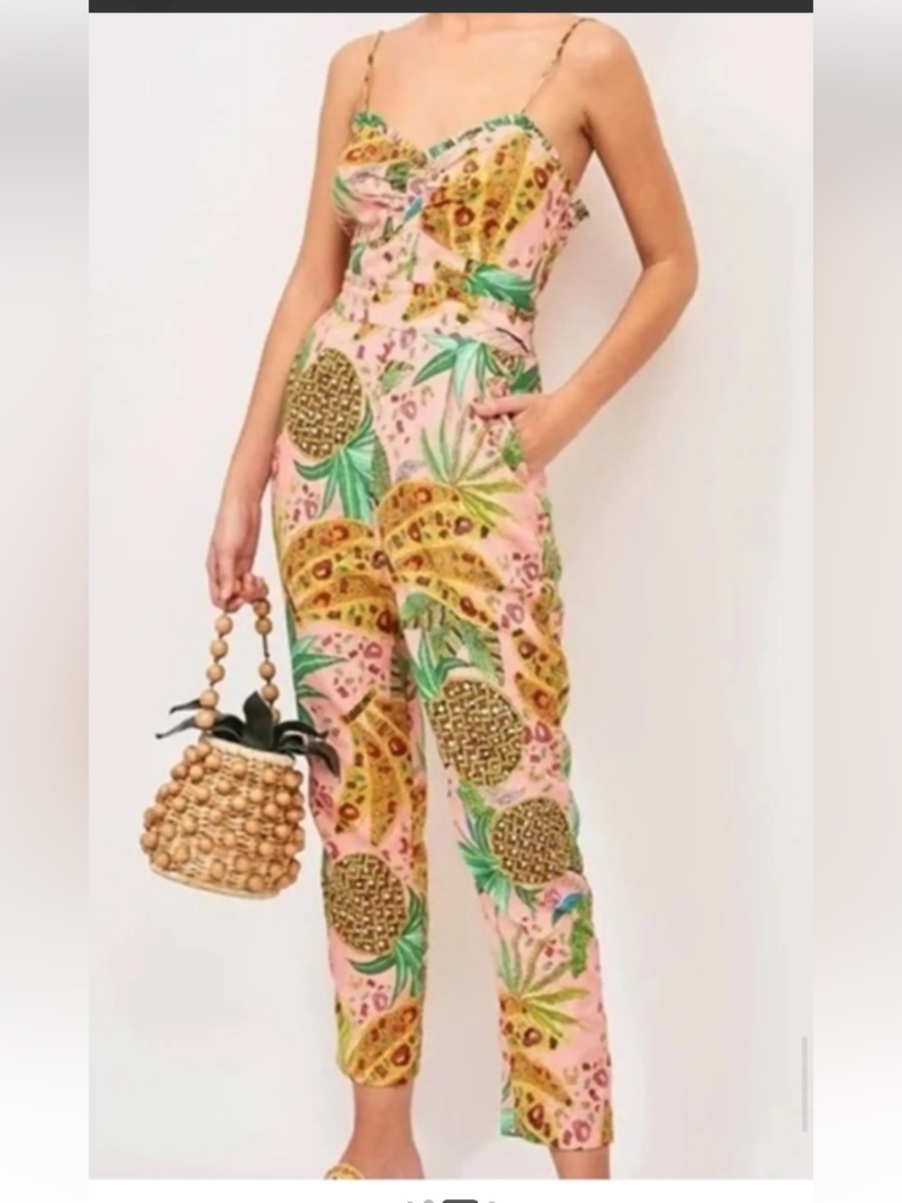 FARM Rio Pink Pineapple-Print Strap Jumpsuit